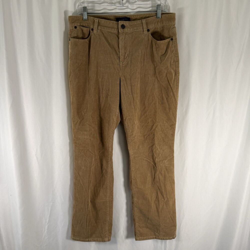 Talbots Heritage Corduroy Pants Women's 14 Petite Tan Brown Flat Front Pockets